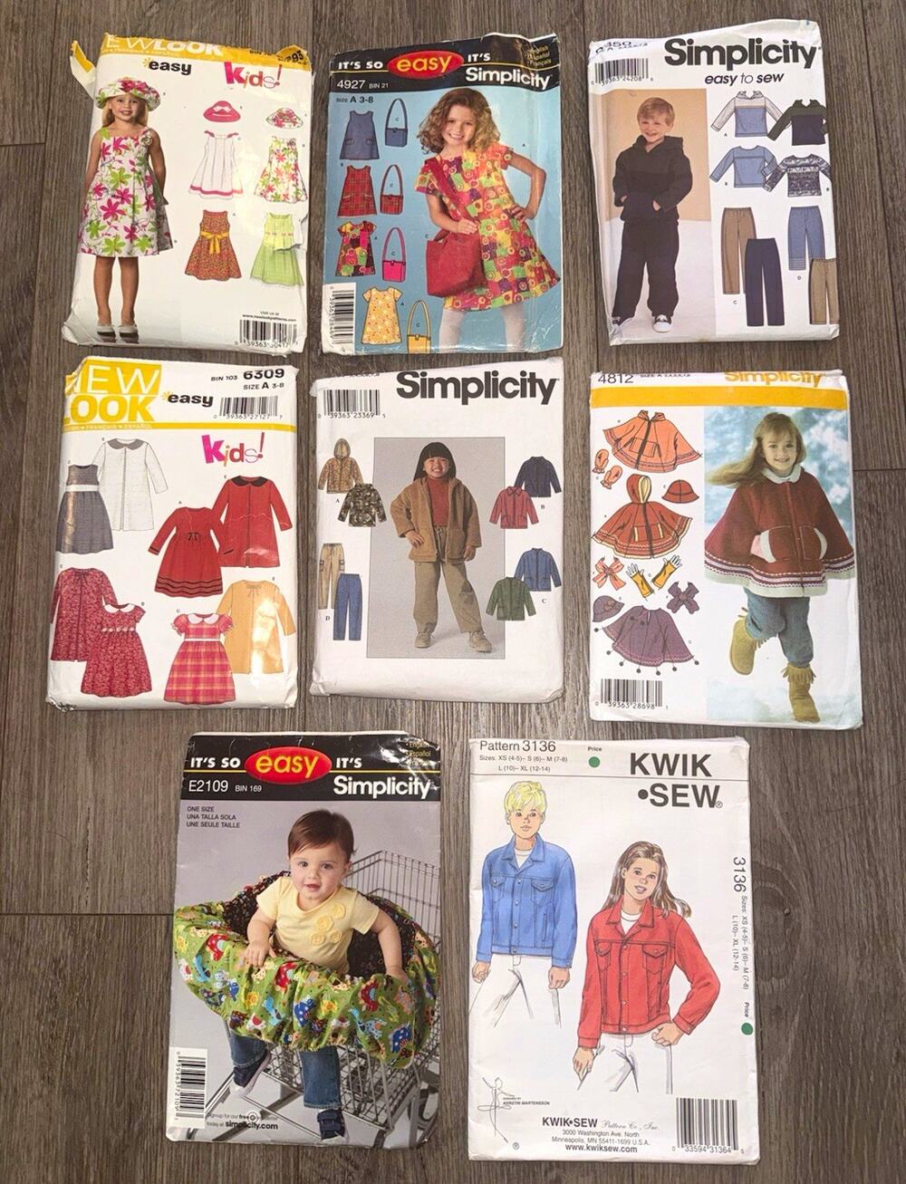 Lot of 8 Children’s Kids Clothing & Shopping Cart Cover Sewing Patterns Assorted